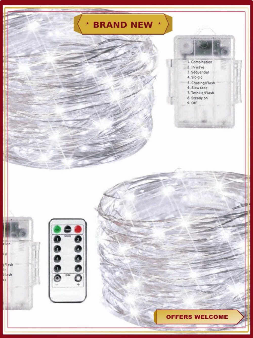 Fairy String Lights 2 Pack 43ft 120 LED Battery 8 Modes Waterproof